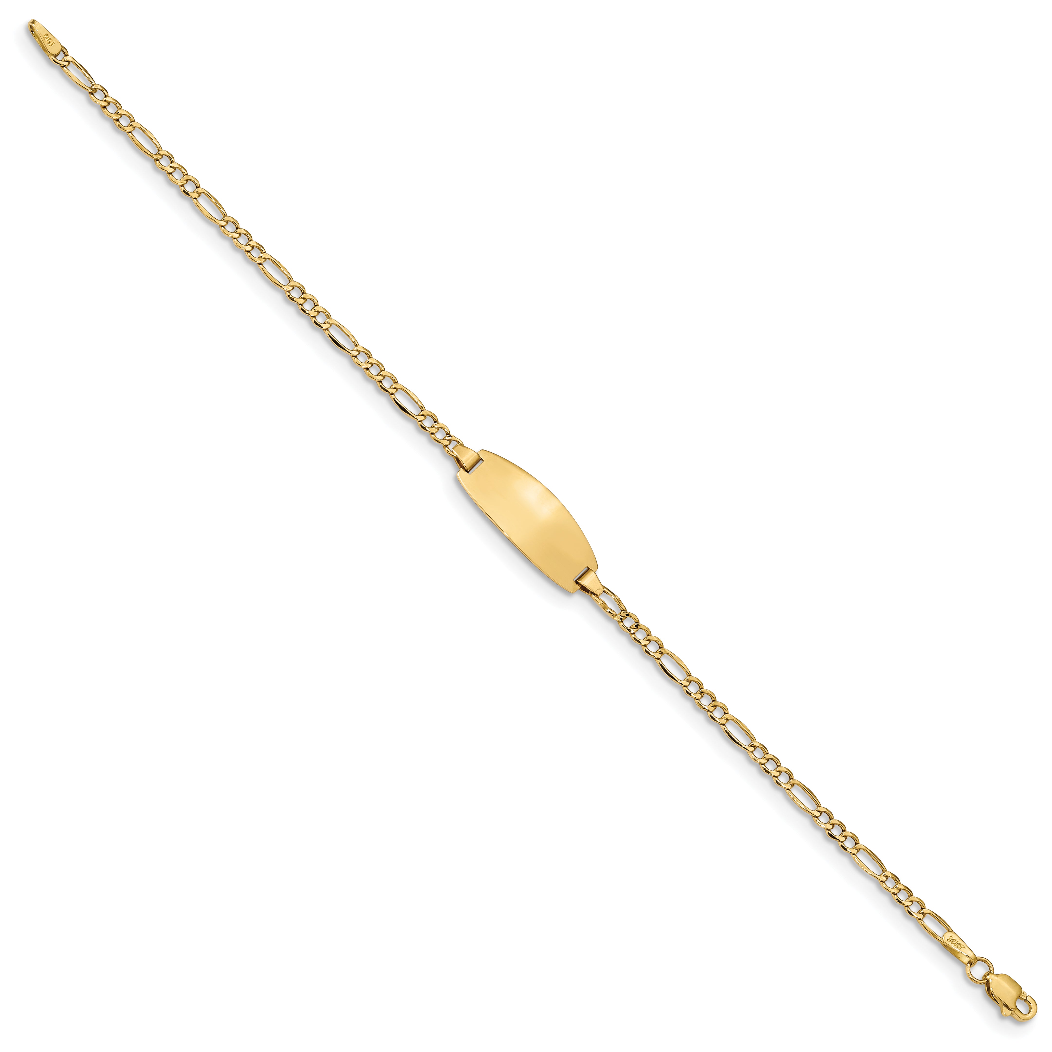 14k Semi-Solid Oval Figaro ID Bracelet