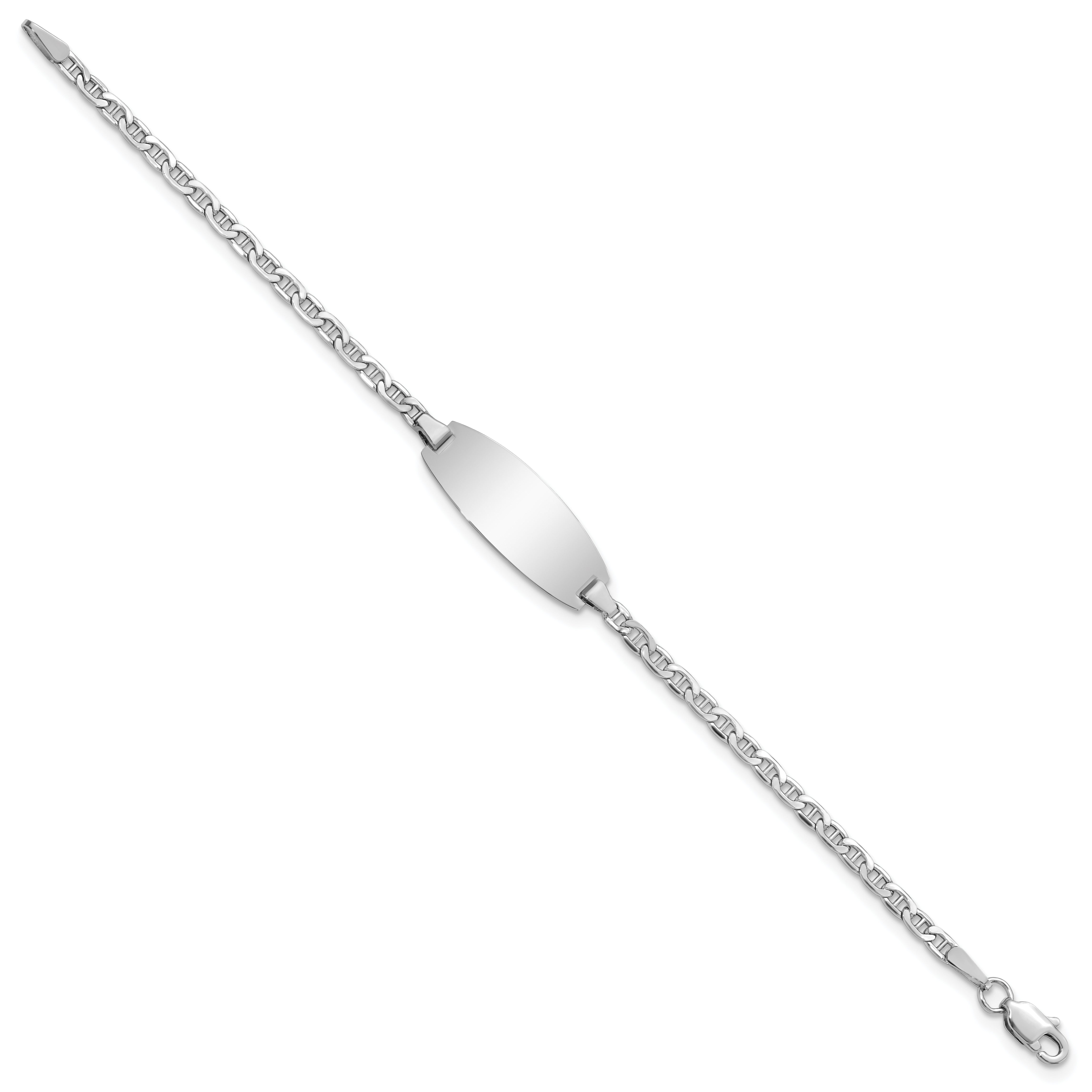 14k White Gold Semi-Solid Oval Anchor ID Bracelet