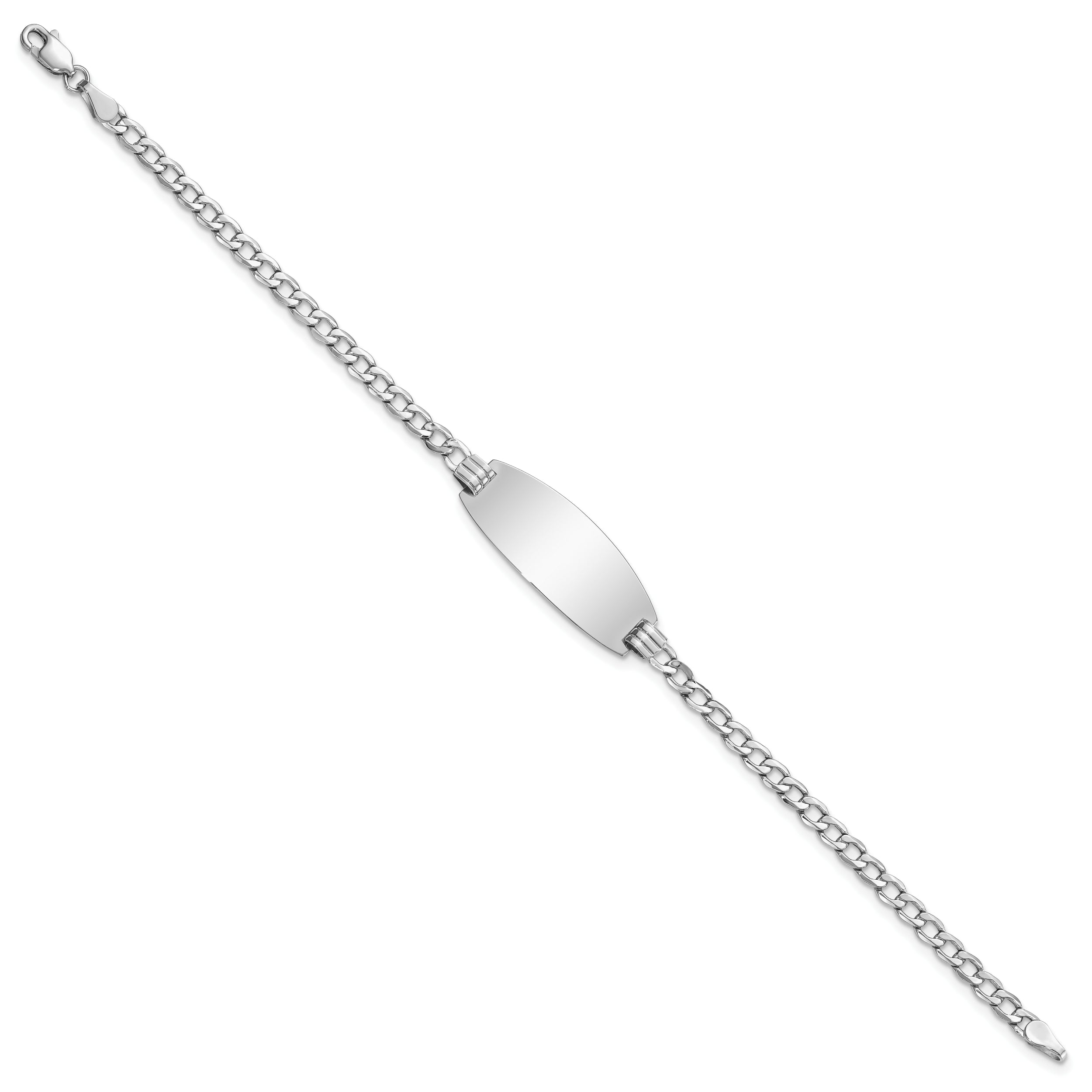 14k White Gold Semi-solid Oval Curb ID Bracelet