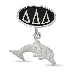 Sterling Silver LogoArt Delta Delta Delta Sorority Greek Letters Enameled Oval with Dolphin Dangle Bead