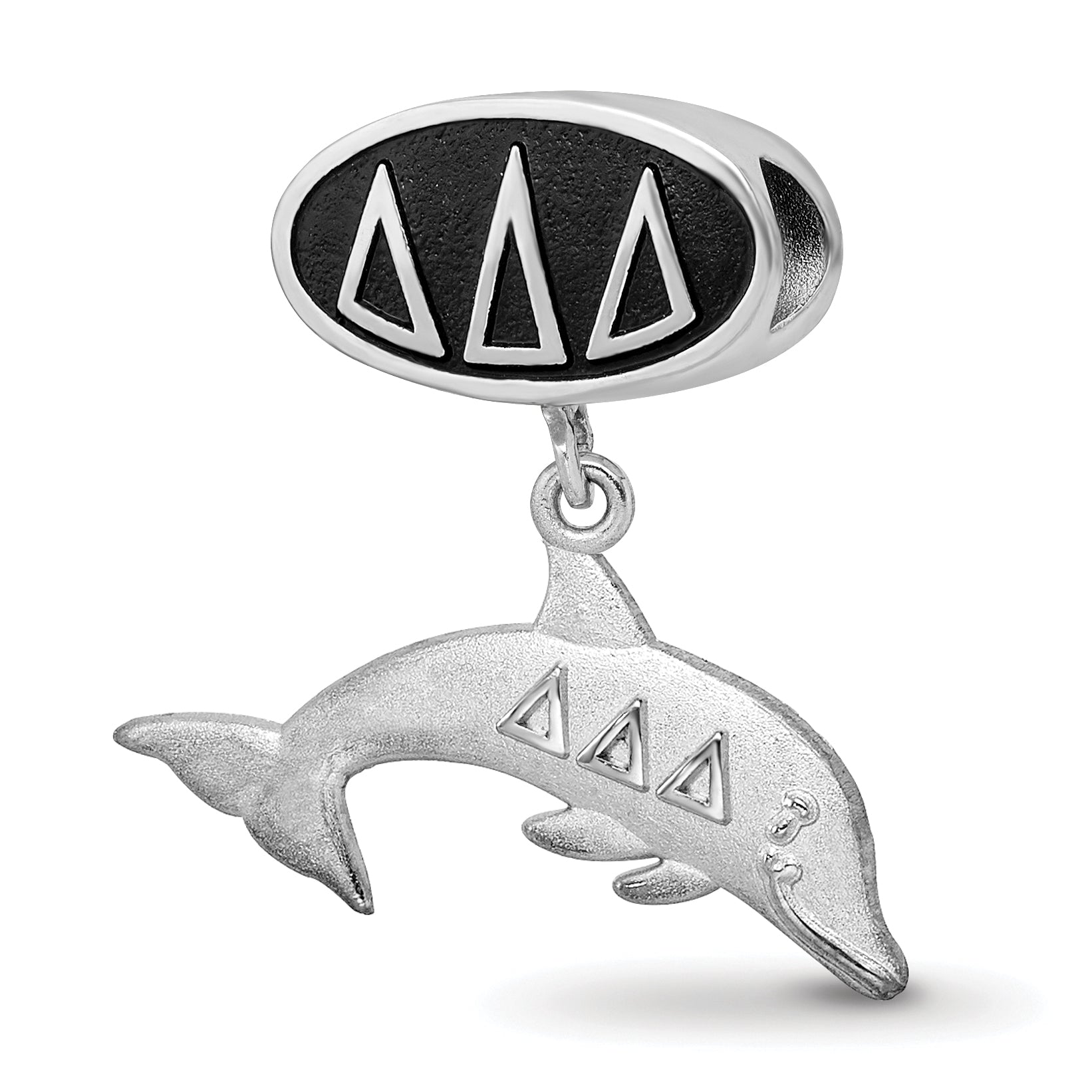 Sterling Silver LogoArt Delta Delta Delta Sorority Greek Letters Enameled Oval with Dolphin Dangle Bead