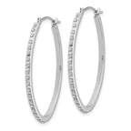 14K White Gold Diamond Oval Hoop Earrings with Polished Rhodium Finish