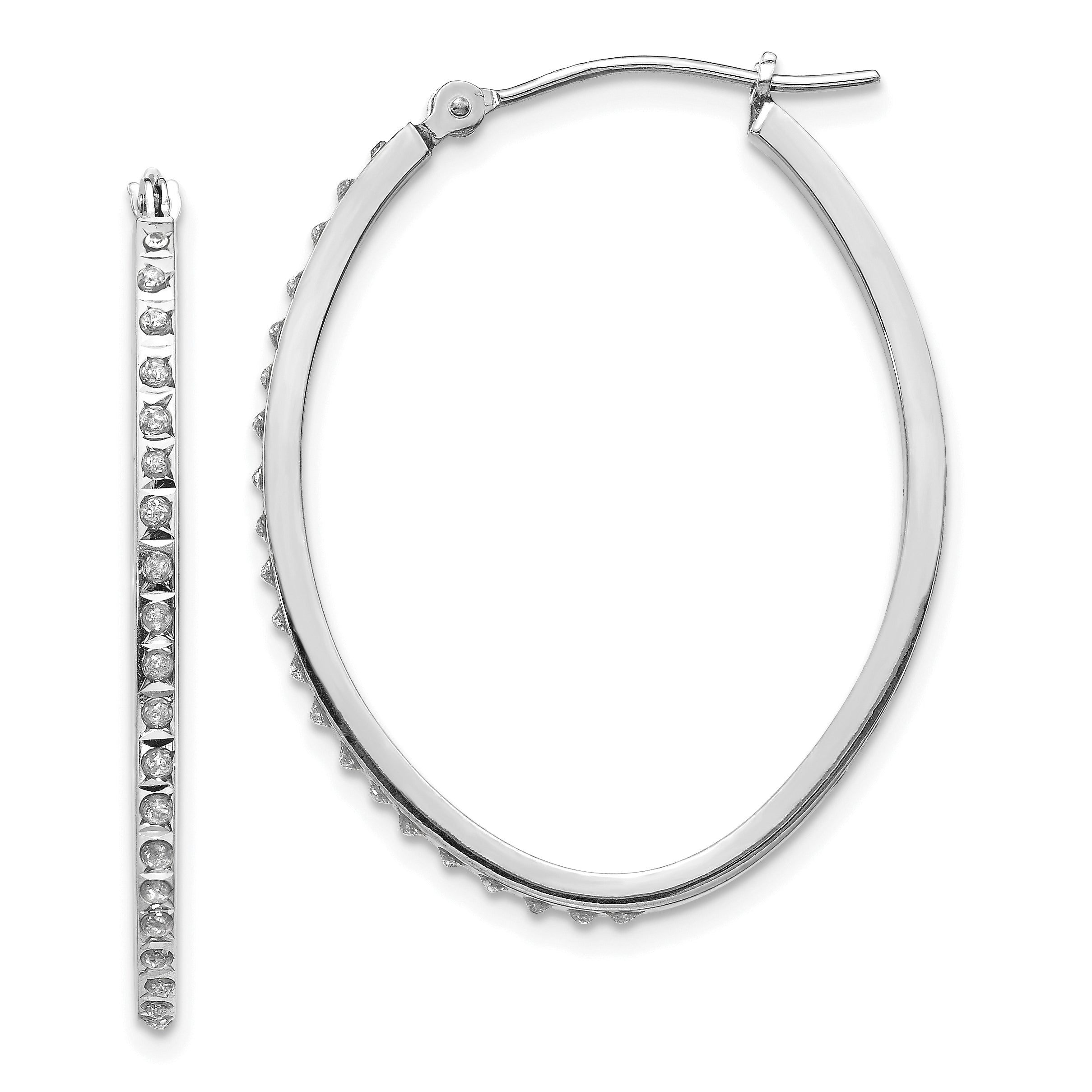 14k White Gold Diamond Fascination Oval Hinged Hoop Earrings Main image