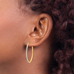 14k Diamond Fascination Oval Hinged Hoop Earrings