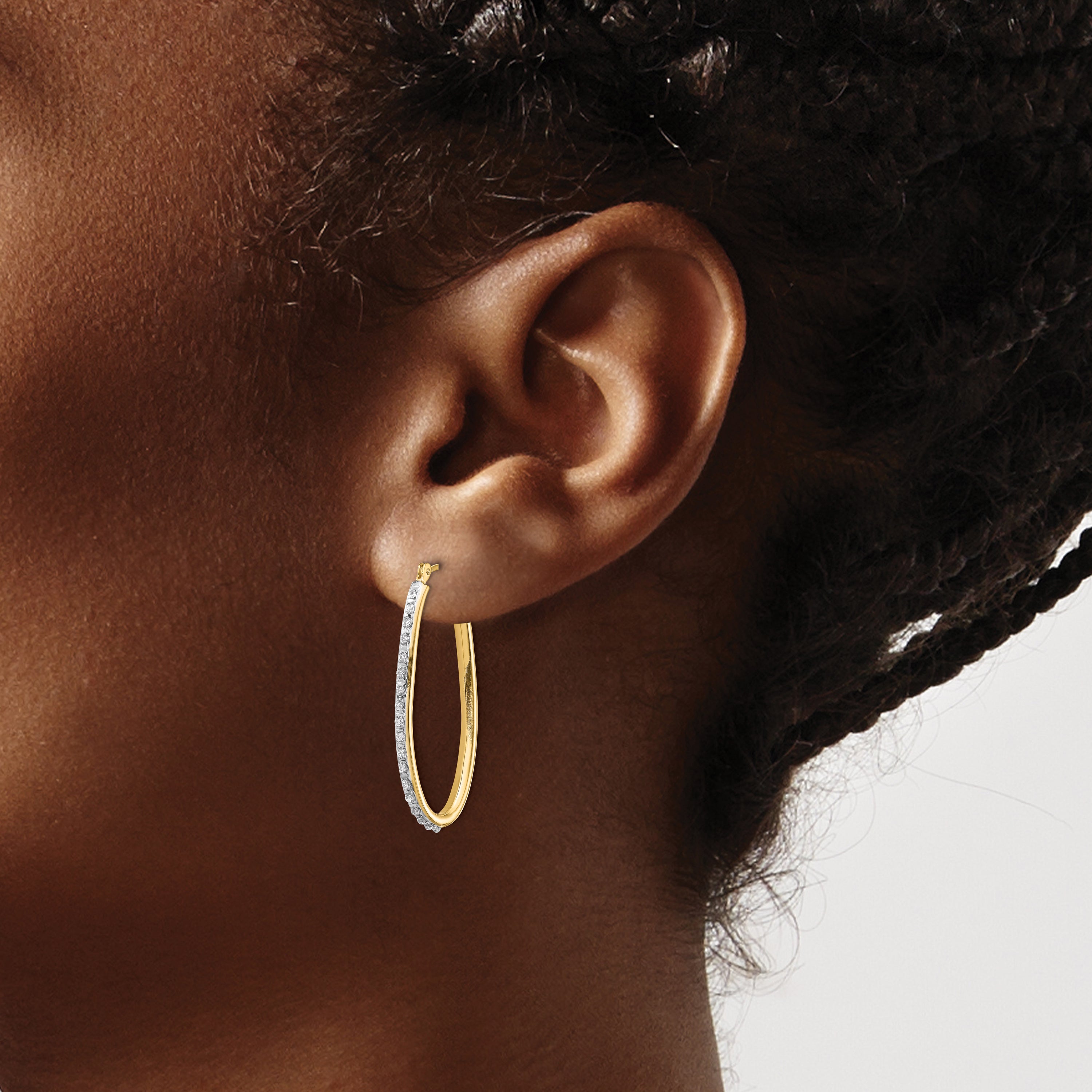 14k Diamond Fascination Oval Twist Hoop Earrings