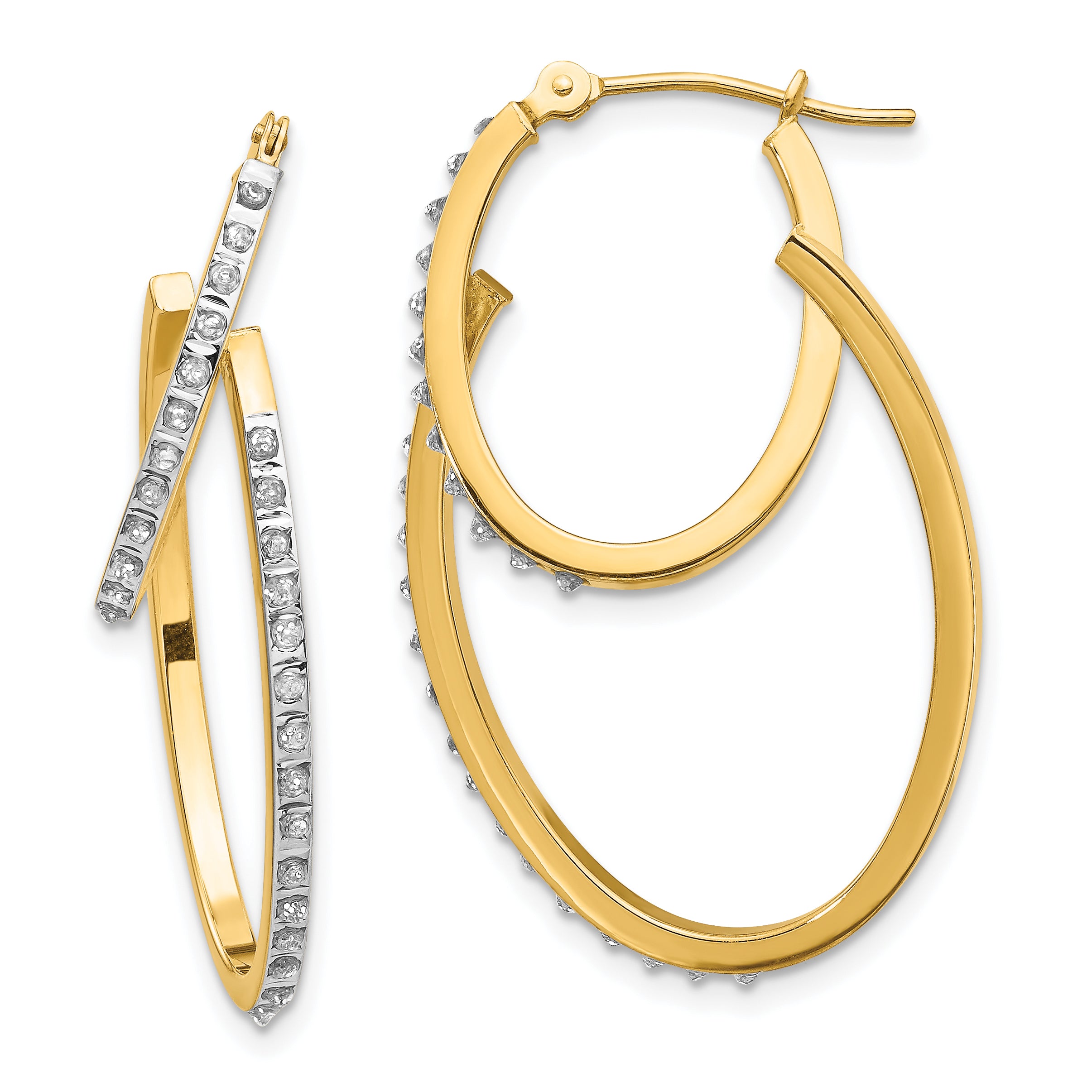 14k Diamond Fascination Hinged Double Hoop Earrings Main image