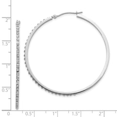 14K White Gold Diamond Hoop Earrings with Rhodium Finish, 49mm Elegant Design