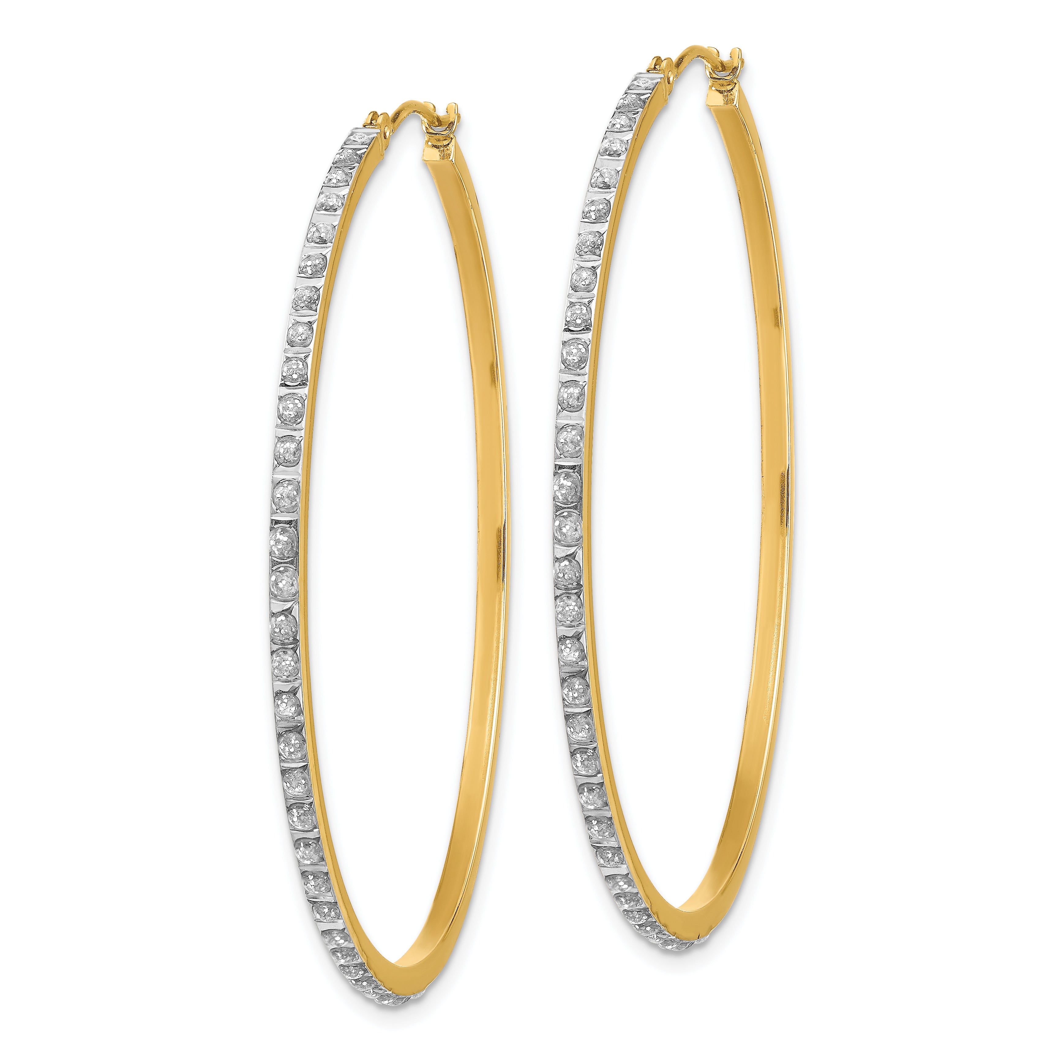 14K Gold Diamond Fascination Large Polished Hoop Earrings for Women