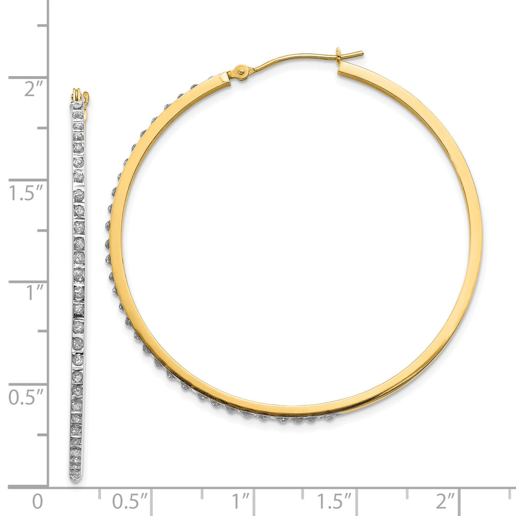 14K Gold Diamond Fascination Large Polished Hoop Earrings for Women