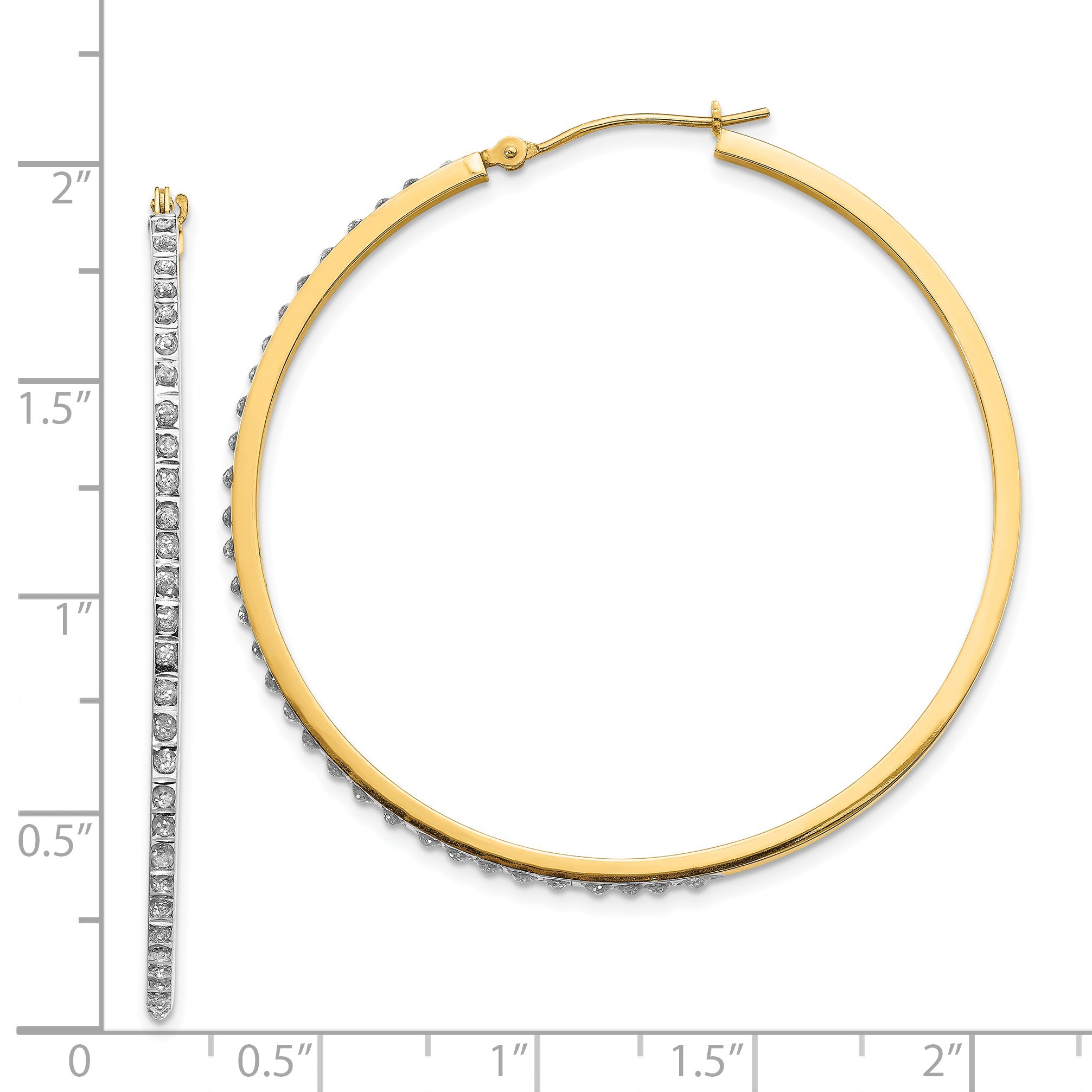 14K Gold Diamond Fascination Large Polished Hoop Earrings for Women
