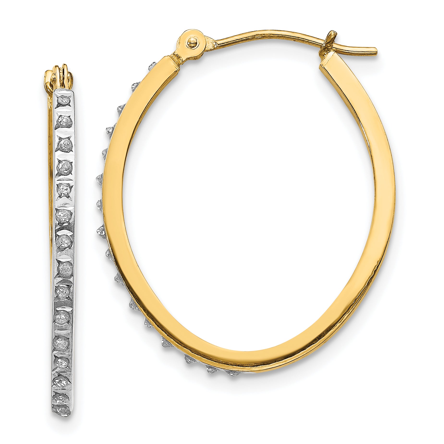 14k Diamond Fascination Oval Hinged Hoop Earrings Main image
