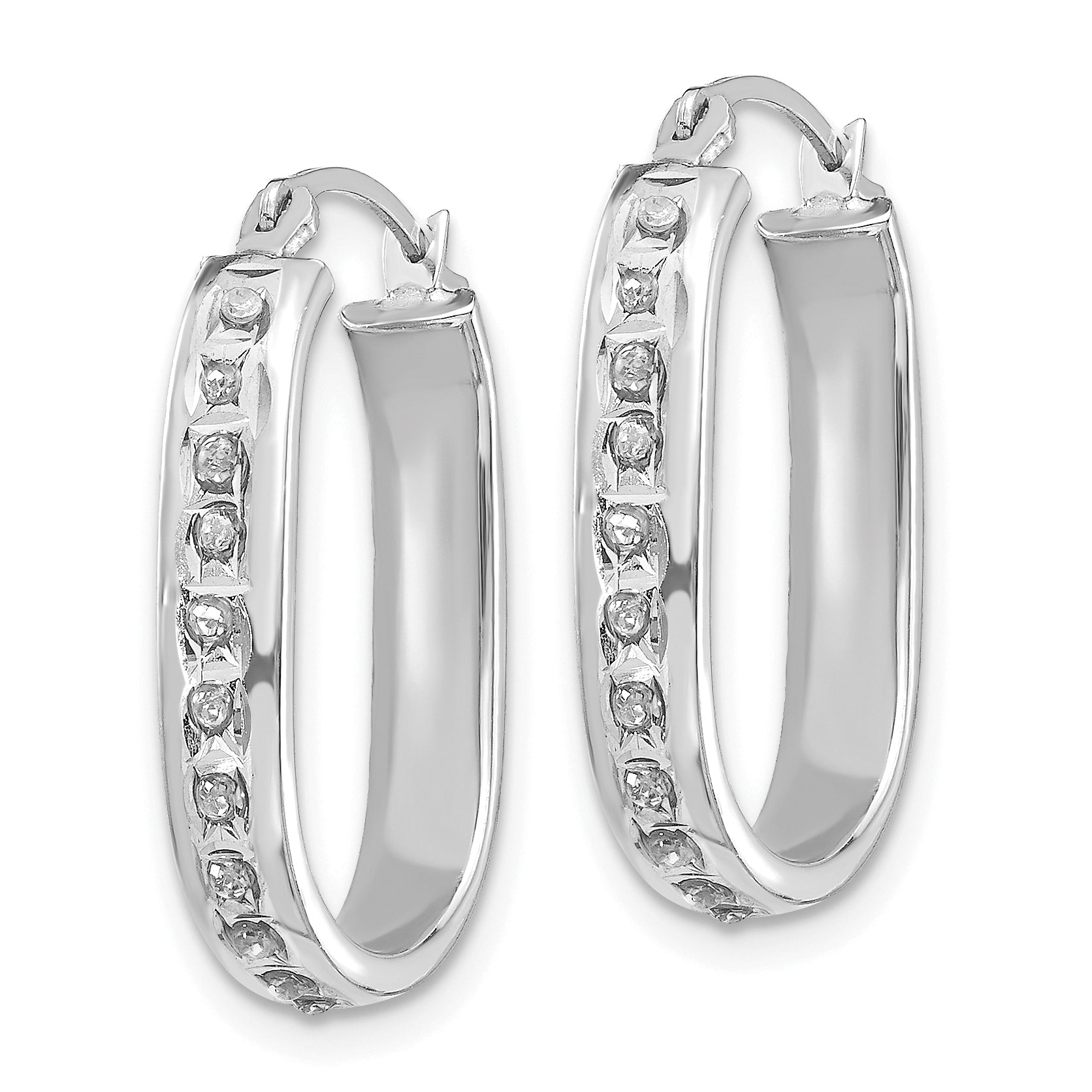 14K White Gold Diamond Hoop Earrings with Polished Rhodium Finish Secondary image