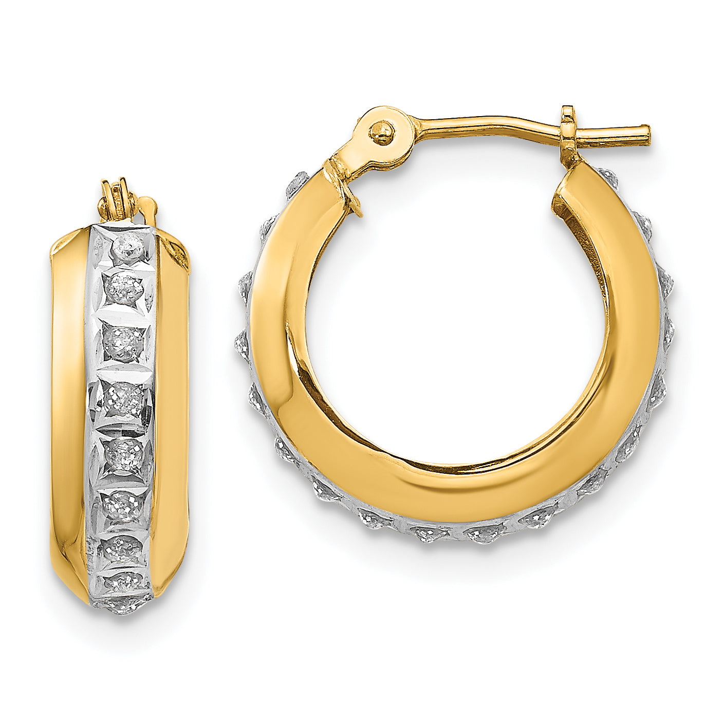 14kDiamond Fascination Round Huggy Hinged Hoop Earrings Main image