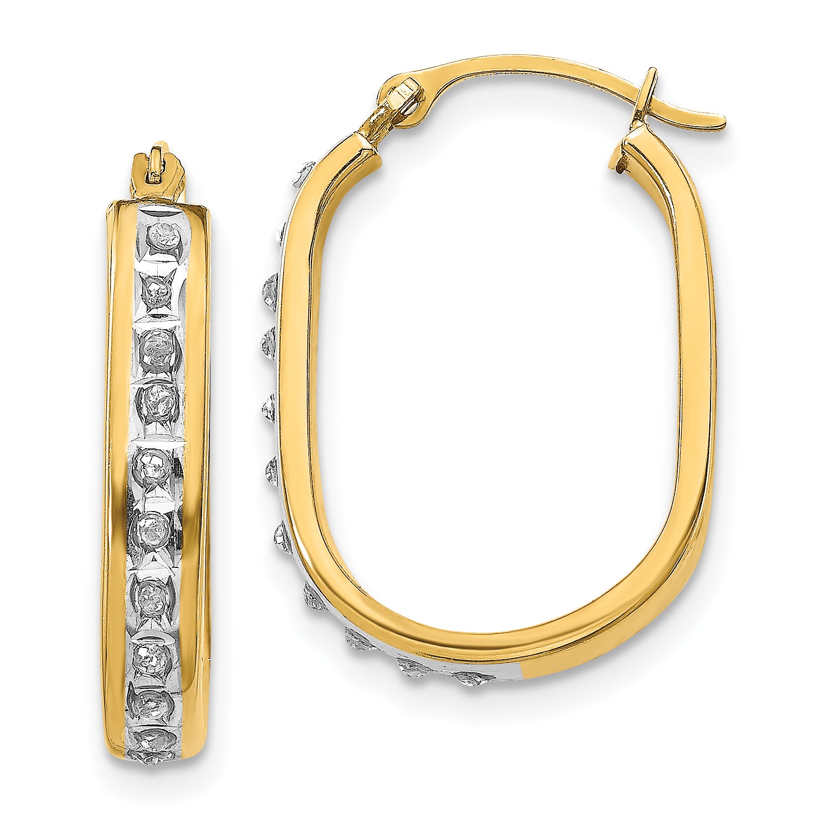 14k Diamond Fascination Squared Hinged Hoop Earrings Main image