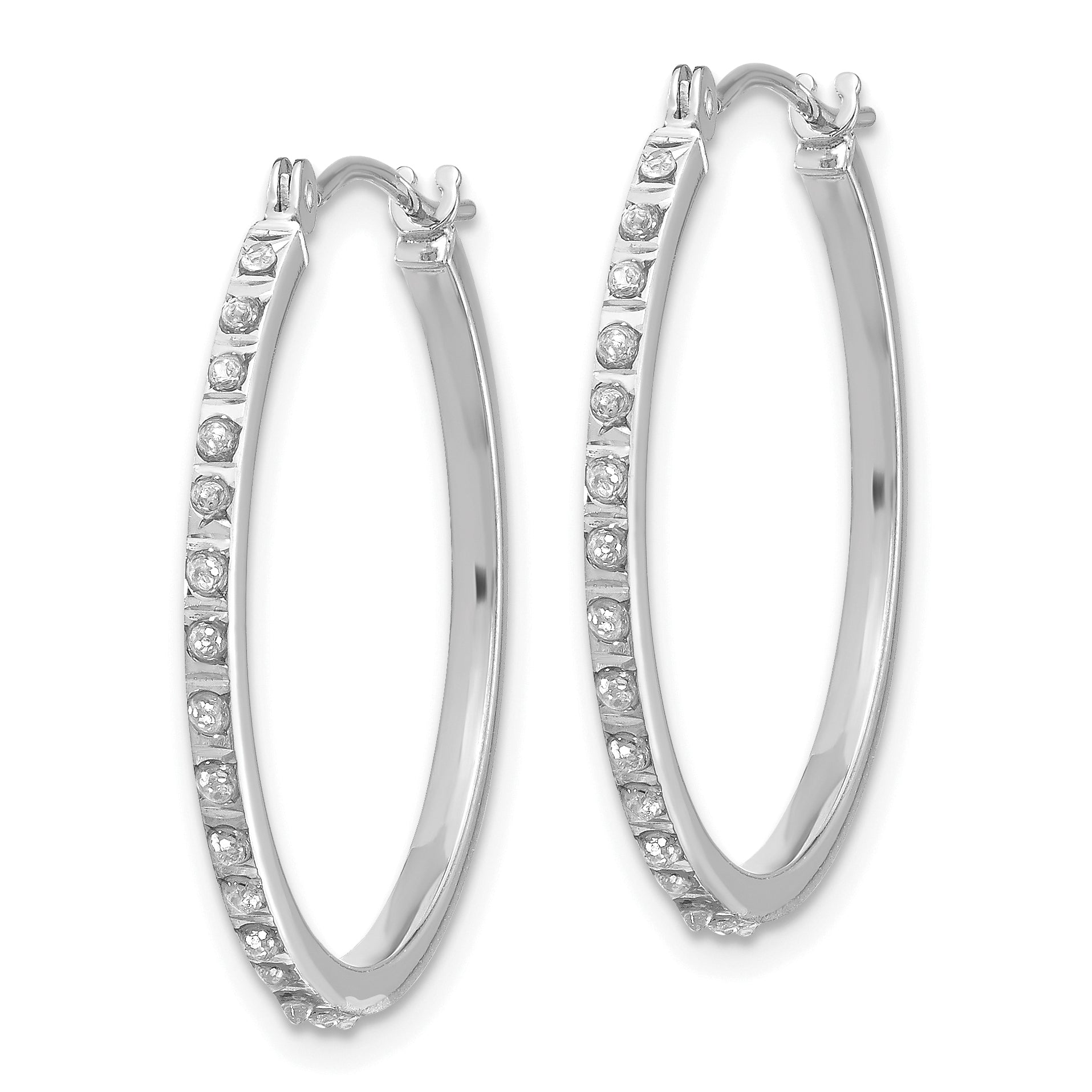 14K White Gold Diamond Hoop Earrings with Rhodium Finish  Polished and Elegant Secondary image