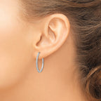 14K White Gold Diamond Hoop Earrings with Rhodium Finish  Polished and Elegant