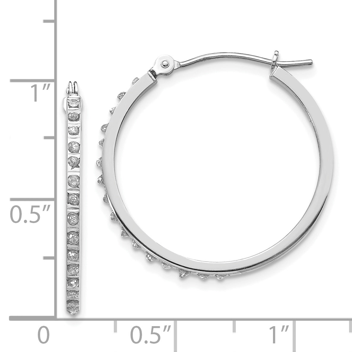 14K White Gold Diamond Hoop Earrings with Rhodium Finish  Polished and Elegant
