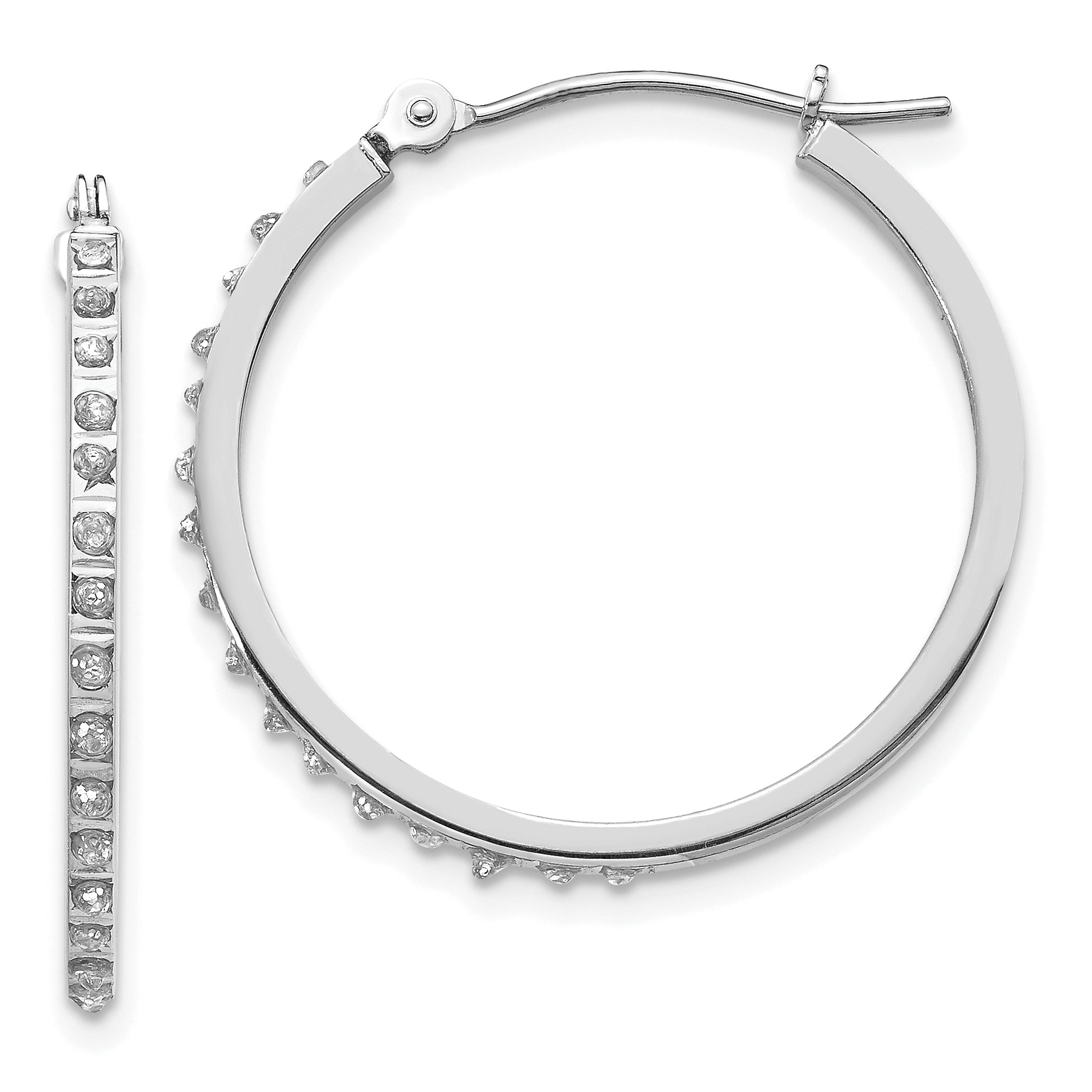14k White Gold Diamond Fascination Round Hinged Hoop Earrings Main image