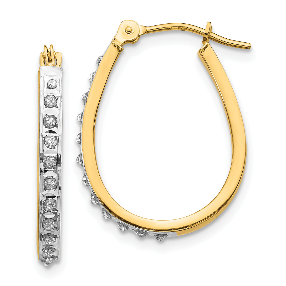 14k Yellow & Rhodium Diamond Fascination Oval Hinged Hoop Earrings