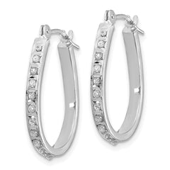 14k White Diamond Fascination Oval Hinged Hoop Earrings
