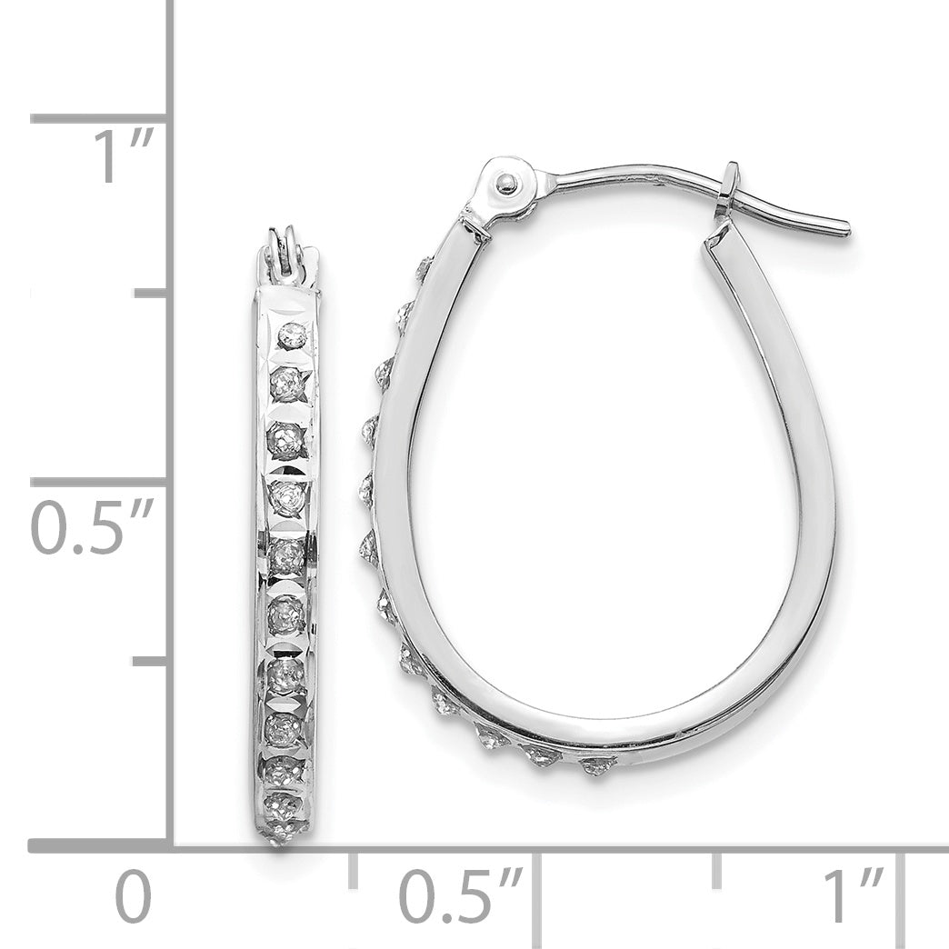 14k White Diamond Fascination Oval Hinged Hoop Earrings