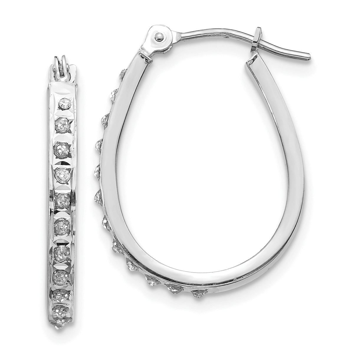 14k White Diamond Fascination Oval Hinged Hoop Earrings