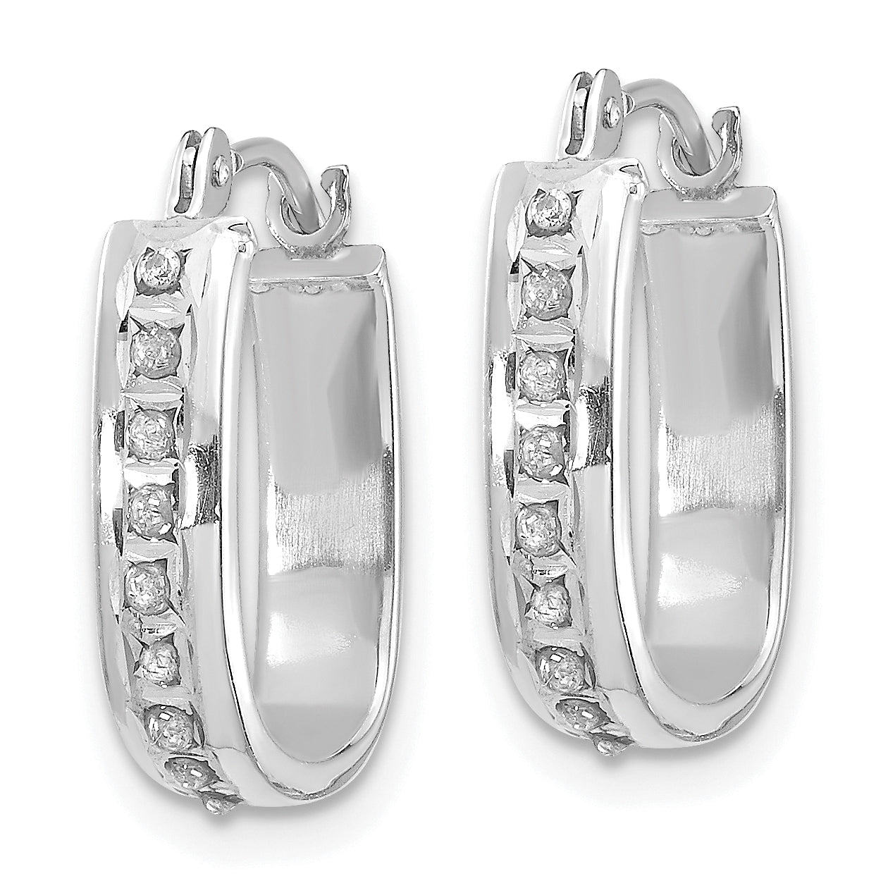 14K White Gold Diamond Accent Hinged Hoop Earrings Polished, Elegant Design Secondary image