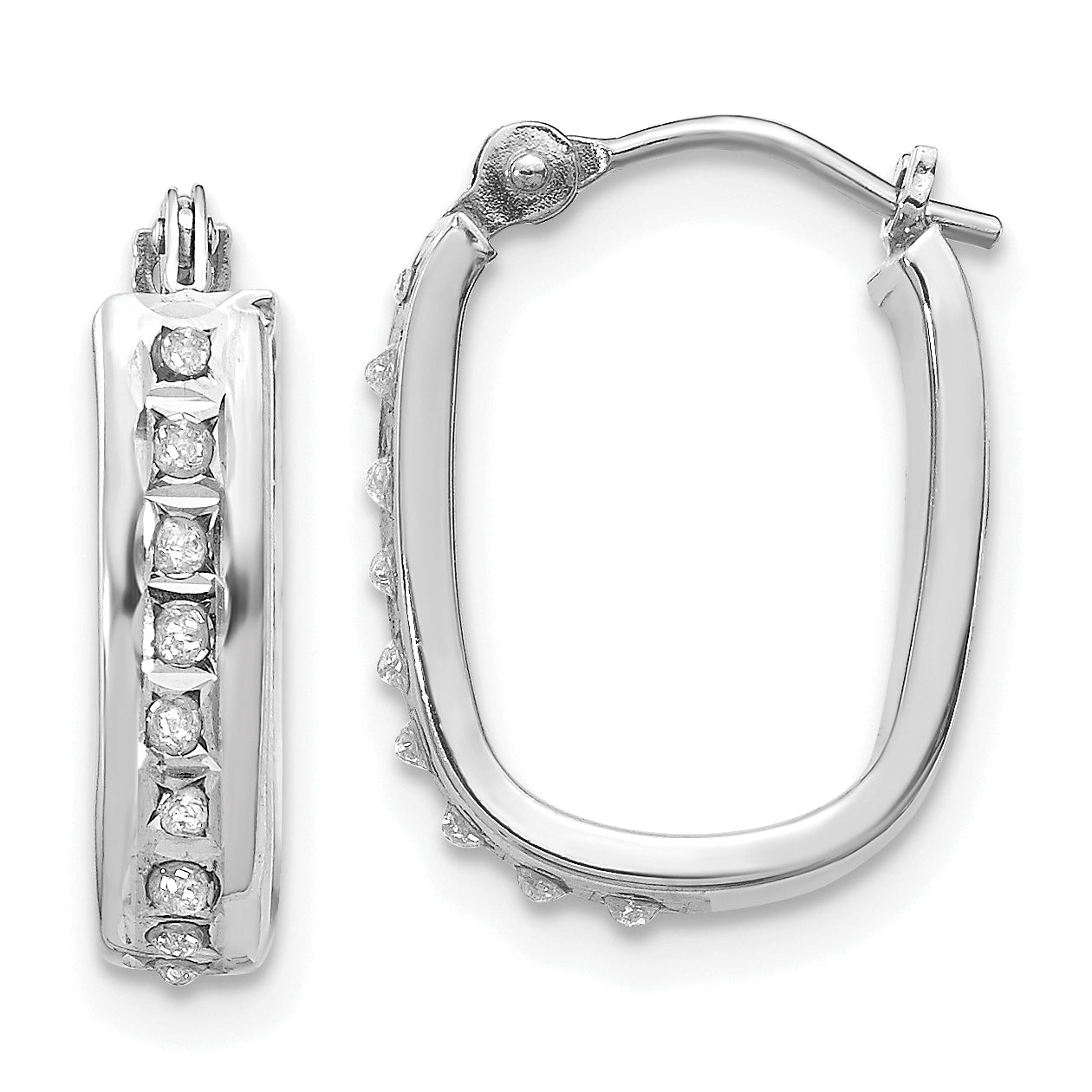 14k White Gold Diamond Fascination Squared Hinged Hoop Earrings Main image