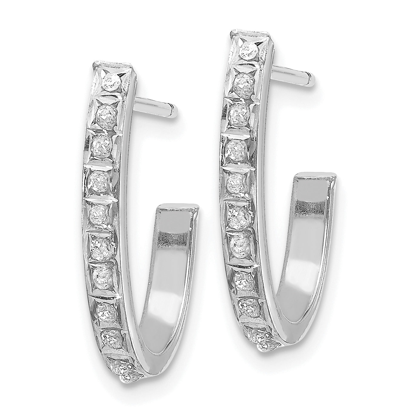 14K White Gold Diamond Accent J-Hoop Earrings with Rhodium Finish Secondary image