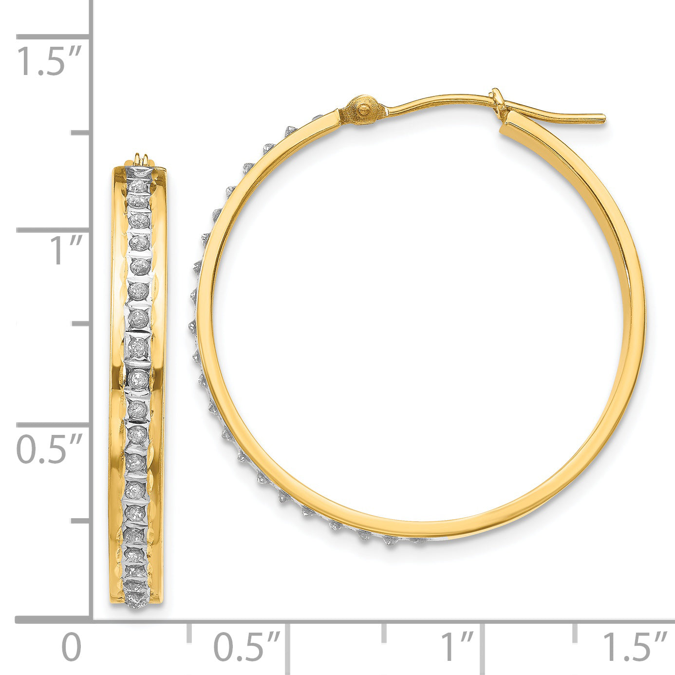 14K Gold Diamond Hoop Earrings with Polished Finish  Elegant Hinged Design