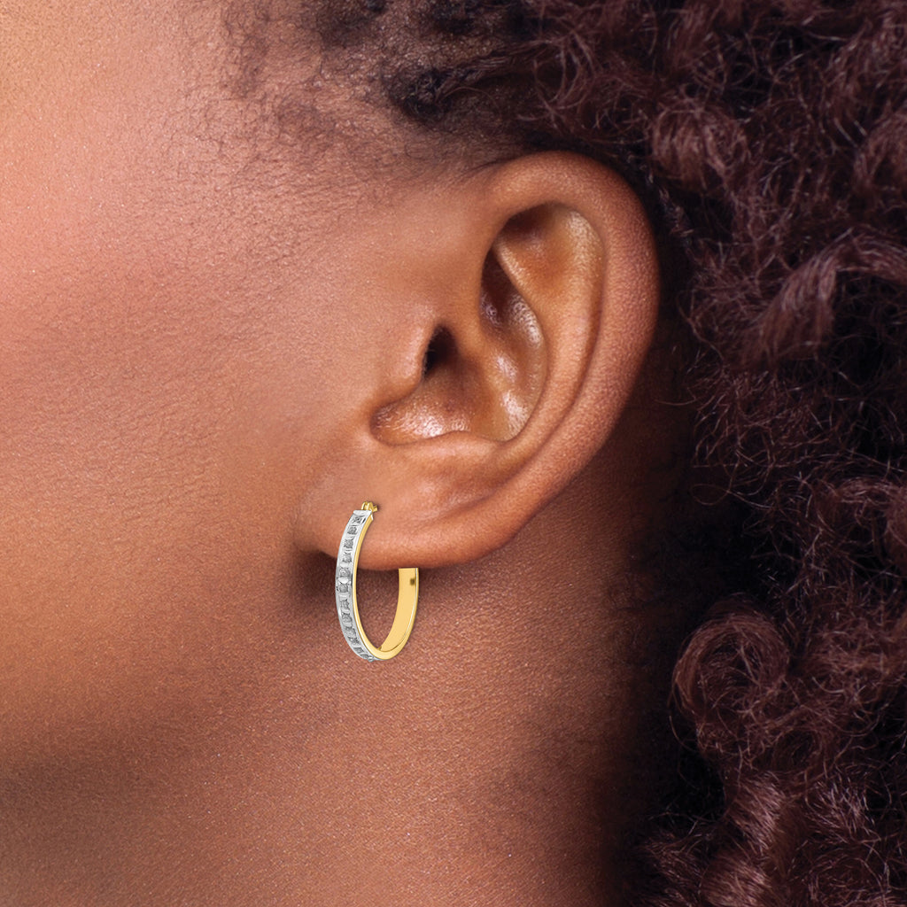 14K Gold Diamond Hoop Earrings with Polished Finish, 21mm Elegant Design