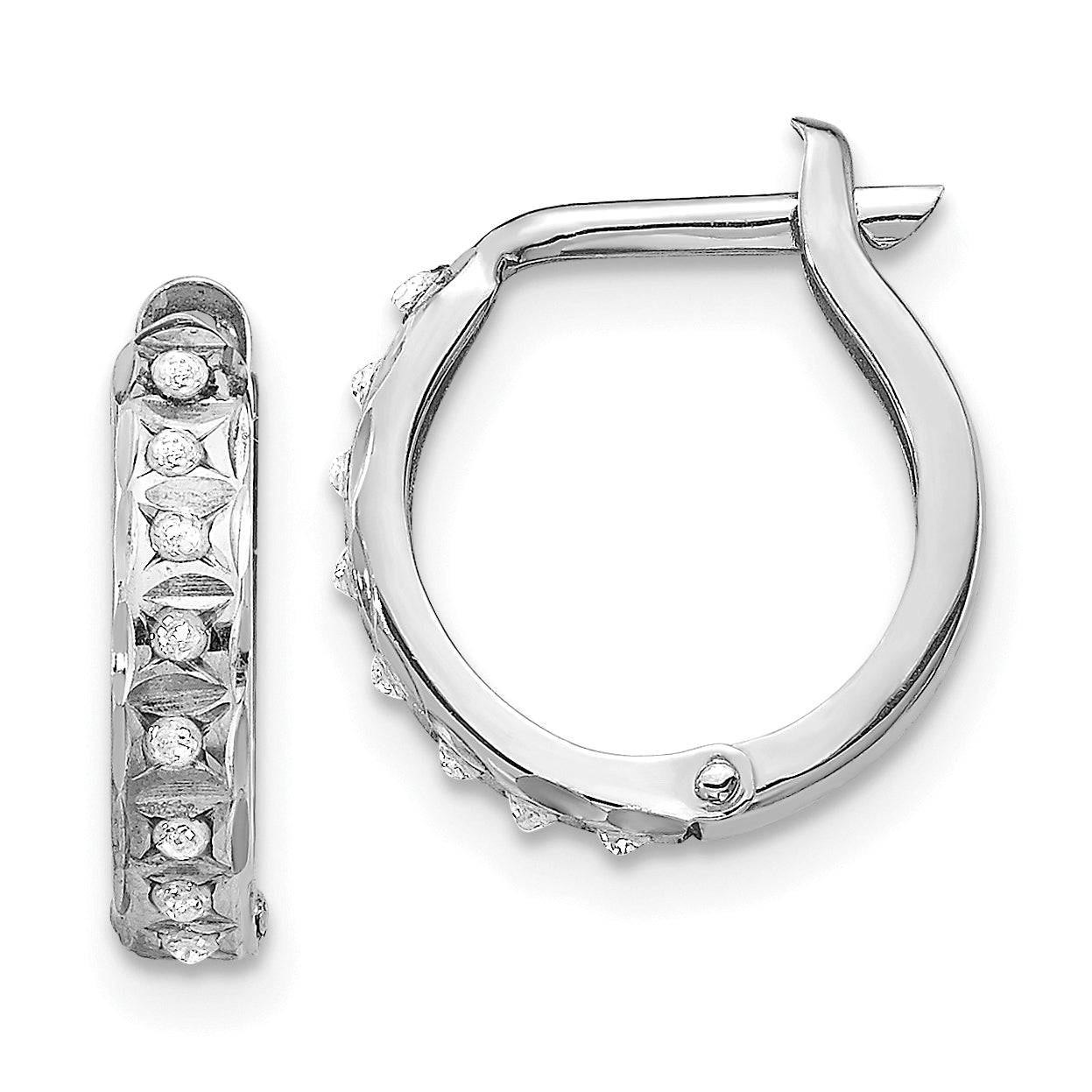 14k White Gold Diamond Fascination Round Hinged Hoop Earrings Main image