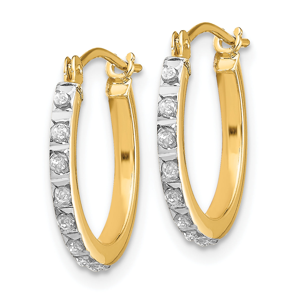 14K Gold Diamond Fascination Small Hinged Hoop Earrings Polished Finish
