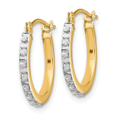 14K Gold Diamond Fascination Small Hinged Hoop Earrings Polished Finish