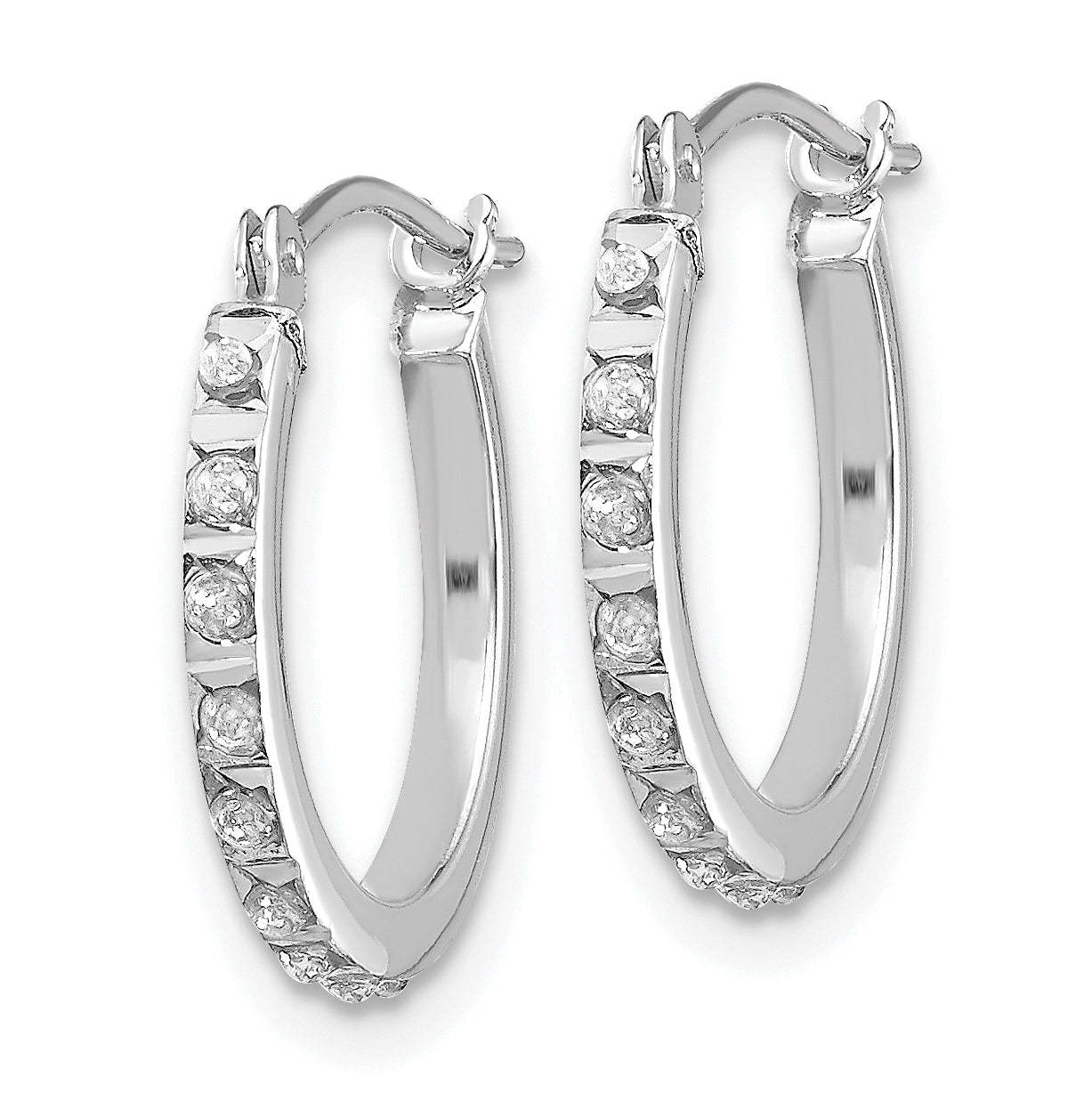 14K White Gold Diamond Hoop Earrings with Polished Rhodium Finish