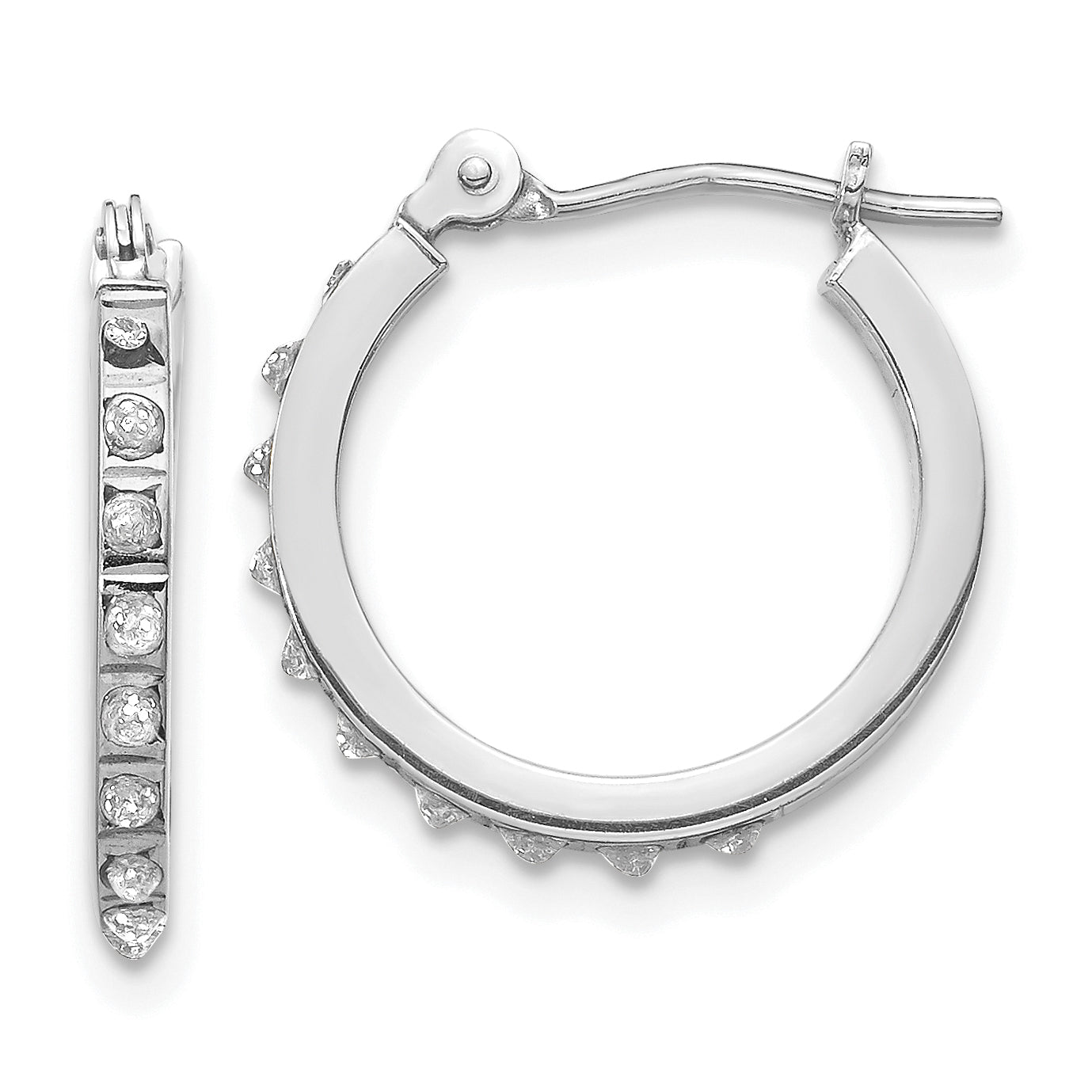 14k White Gold Diamond Fascination Hinged Hoop Earrings Main image