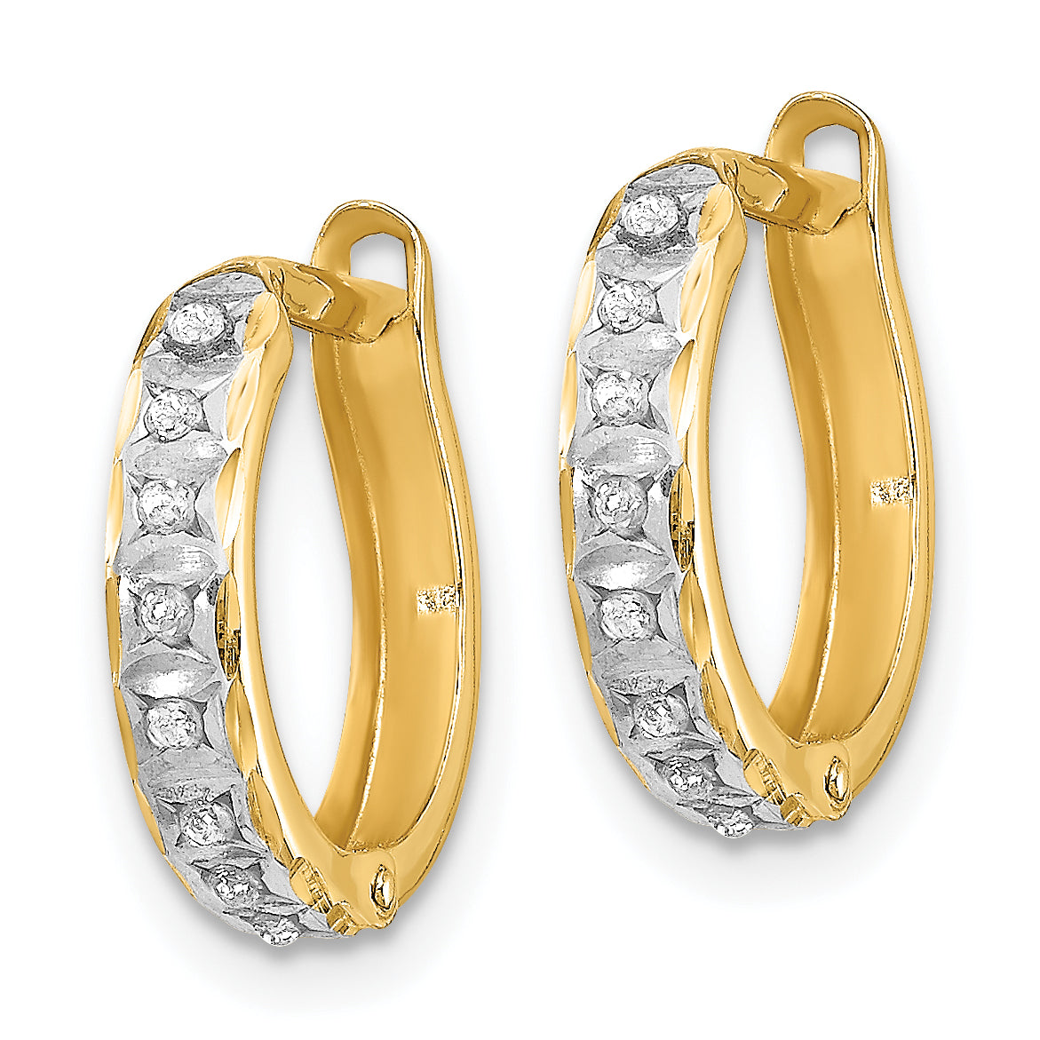 14K Yellow Gold Diamond Hoop Earrings with Polished Finish and Hinged Closure