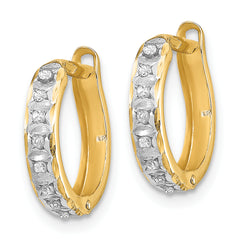 14K Yellow Gold Diamond Hoop Earrings with Polished Finish and Hinged Closure