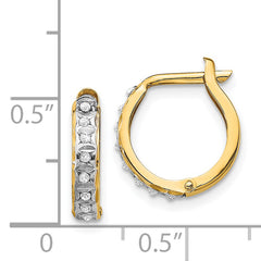 14K Yellow Gold Diamond Hoop Earrings with Polished Finish and Hinged Closure