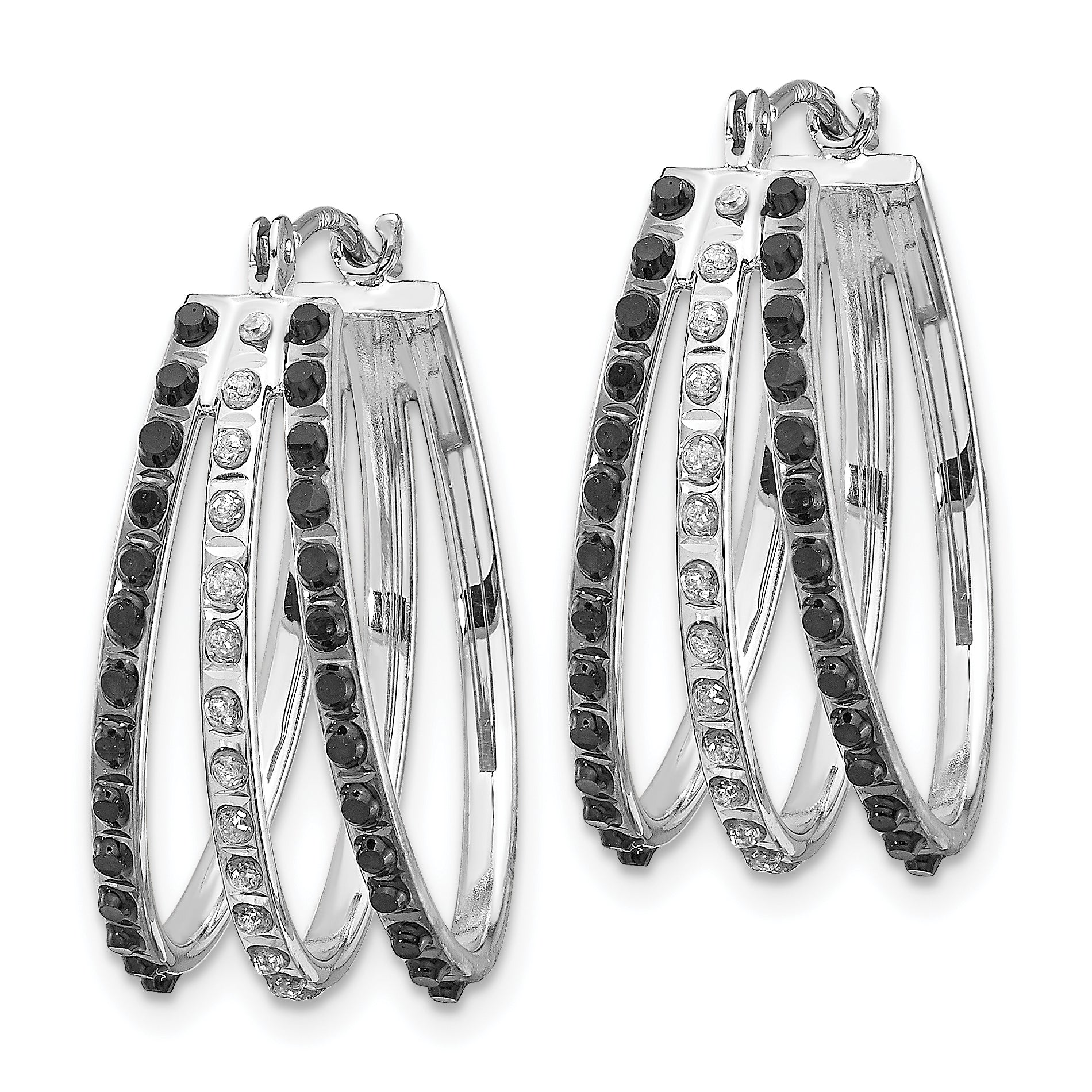 14K White Gold Diamond Fascination Black & White Triple Oval Hoop Earrings Secondary image