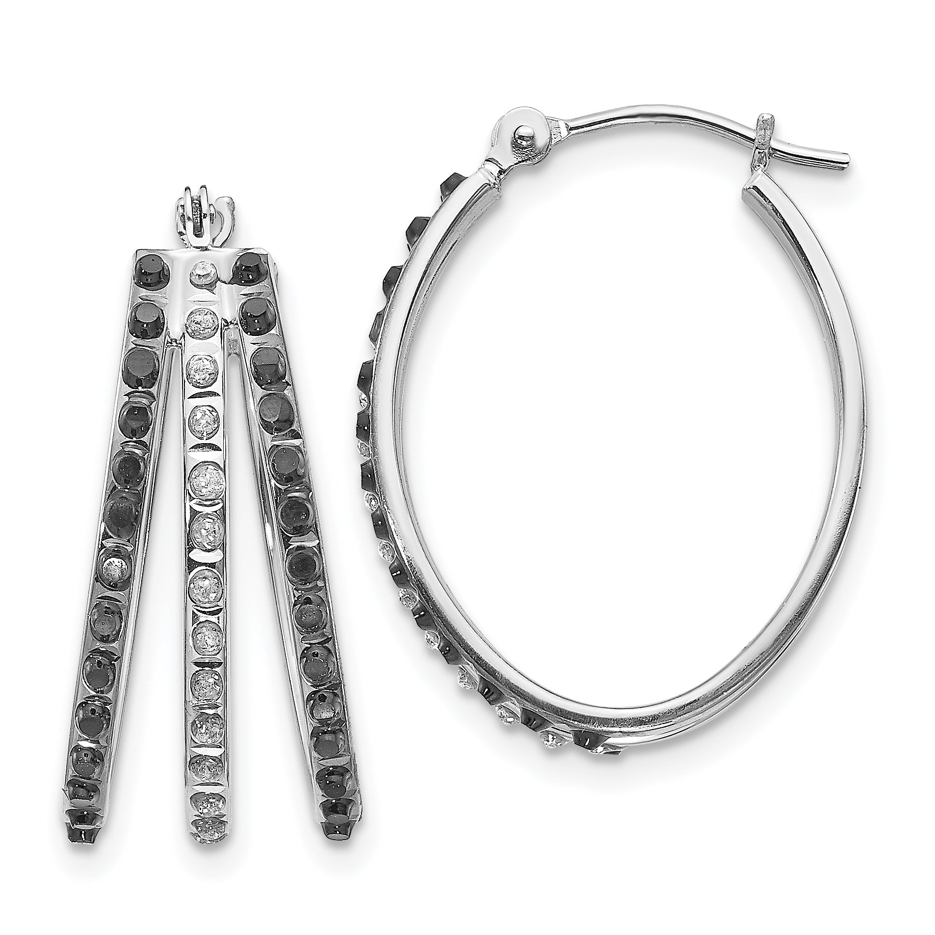 14k WG Diamond Fascination Black & W Diamond Triple Oval Hinged Hoop Ear Main image