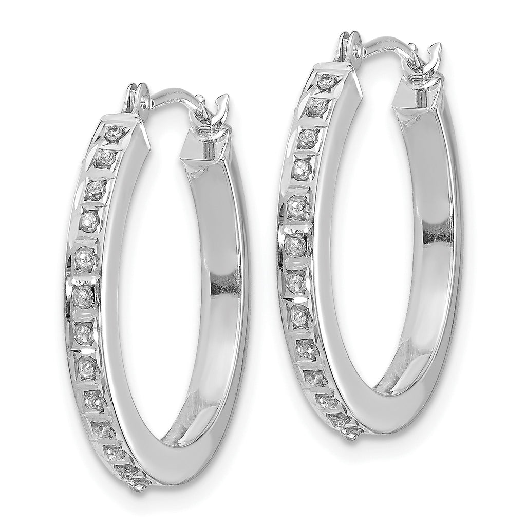 14K White Gold Diamond Hoop Earrings with Polished Rhodium Finish