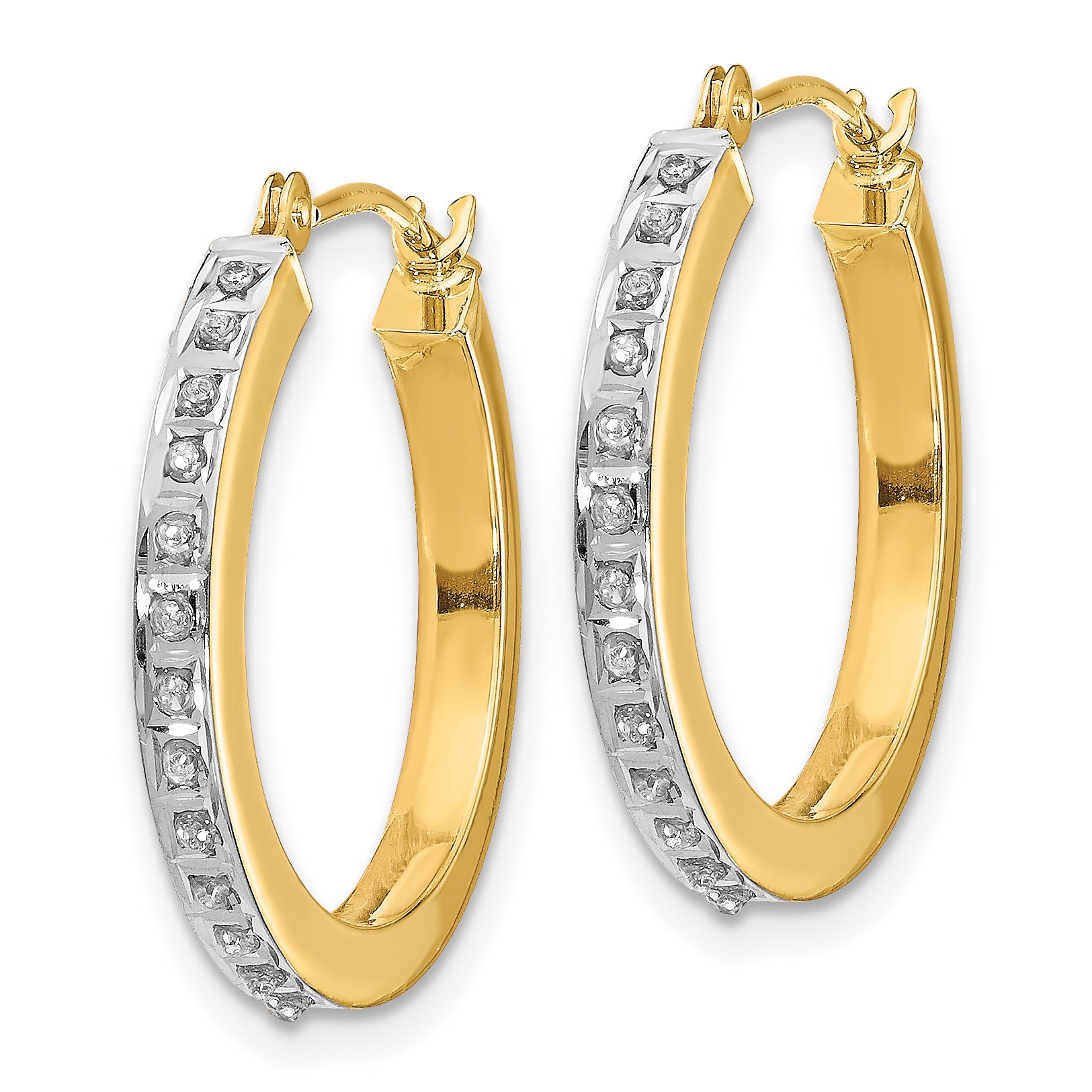 14K Gold Diamond Accent Hoop Earrings with Polished Finish 21mm Secondary image