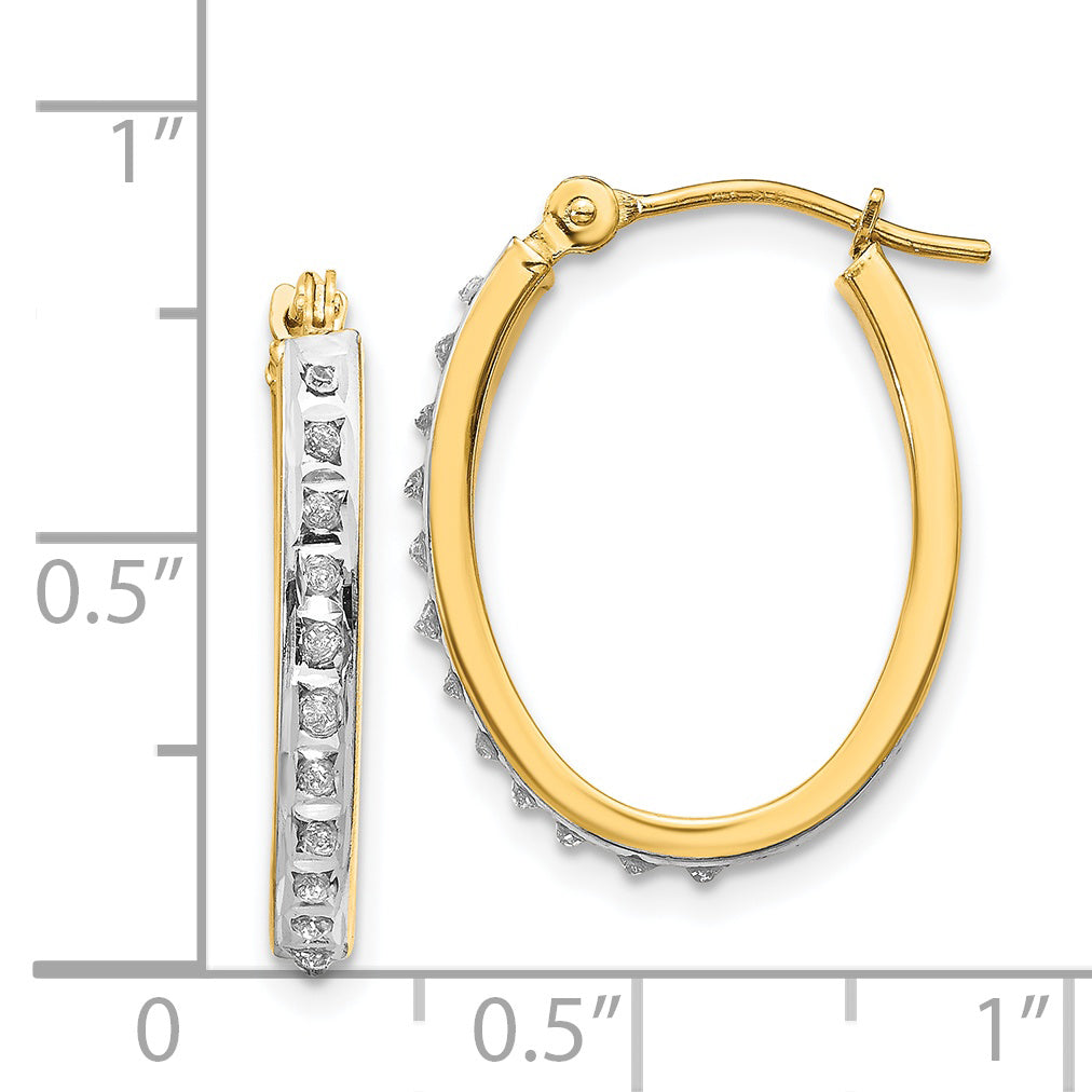 14K Gold Diamond Fascination Oval Hoop Earrings, Polished & Lightweight