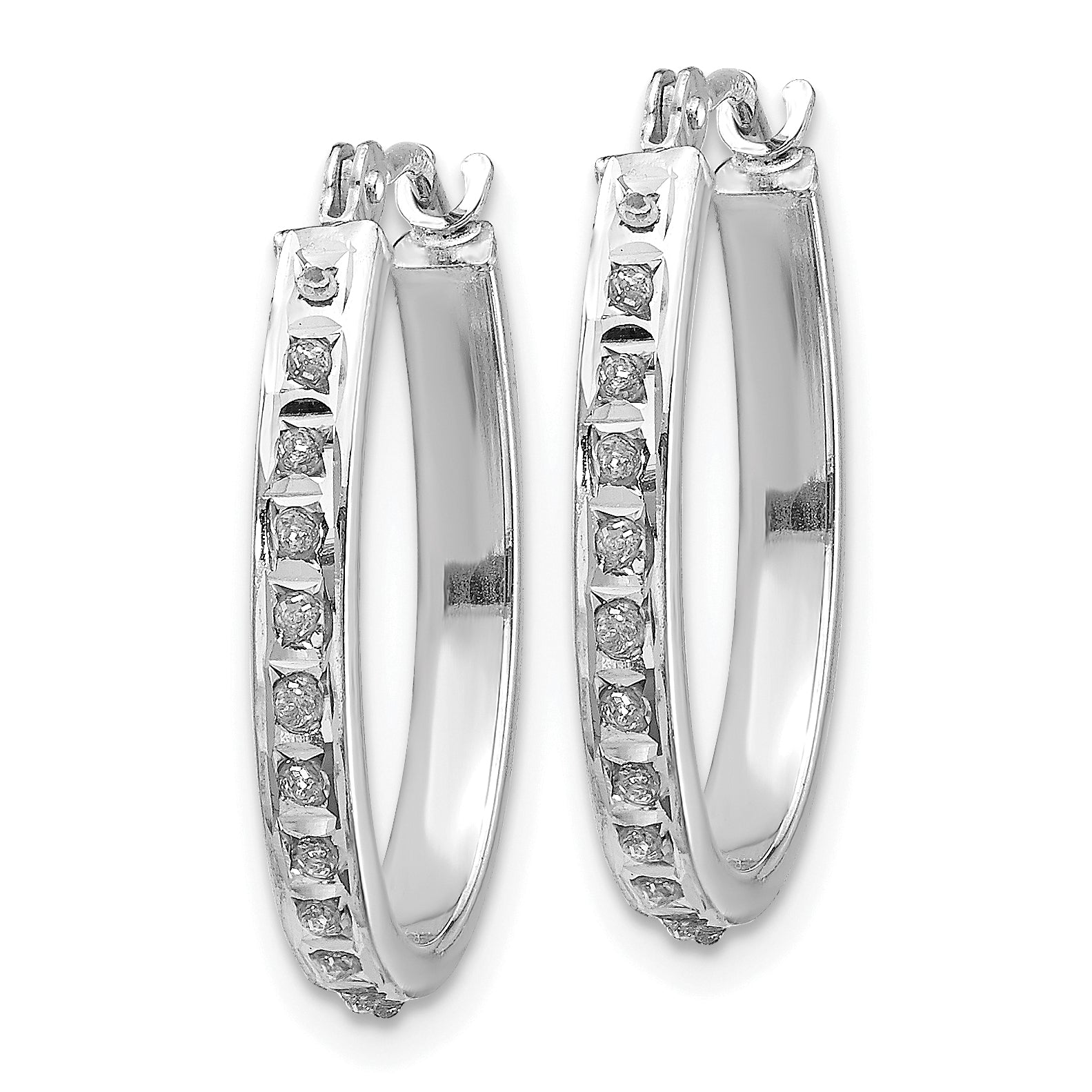14K White Gold Diamond Oval Hoop Earrings with Polished Rhodium Finish Secondary image