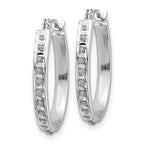 14K White Gold Diamond Oval Hoop Earrings with Polished Rhodium Finish