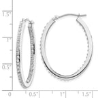 14K White Gold Diamond Oval Hoop Earrings with Polished Rhodium Finish
