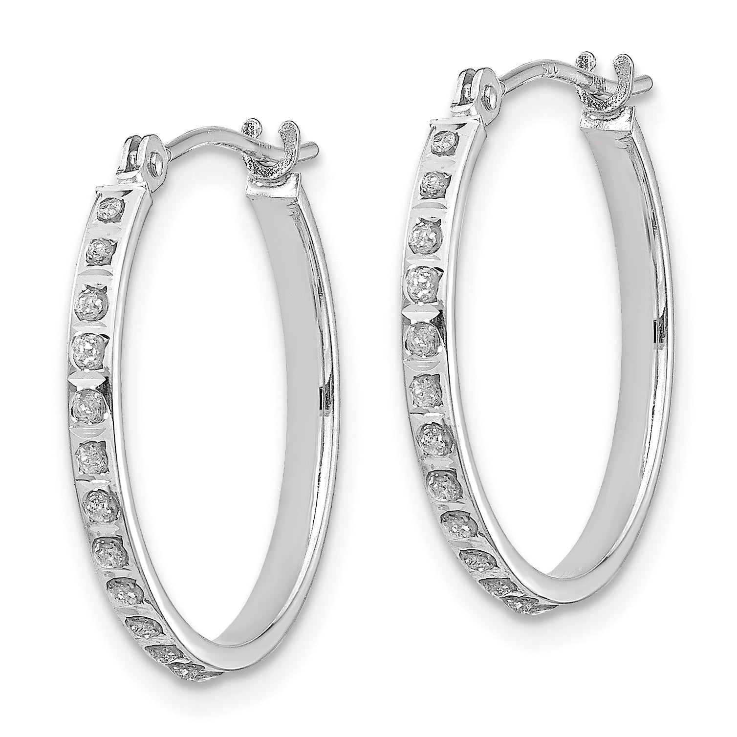 14K White Gold Diamond Hoop Earrings with Rhodium Finish, 20mm Elegant Design Secondary image
