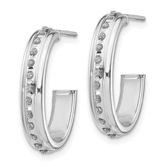 14k White Gold Diamond Fascination Post J Hoop Earrings