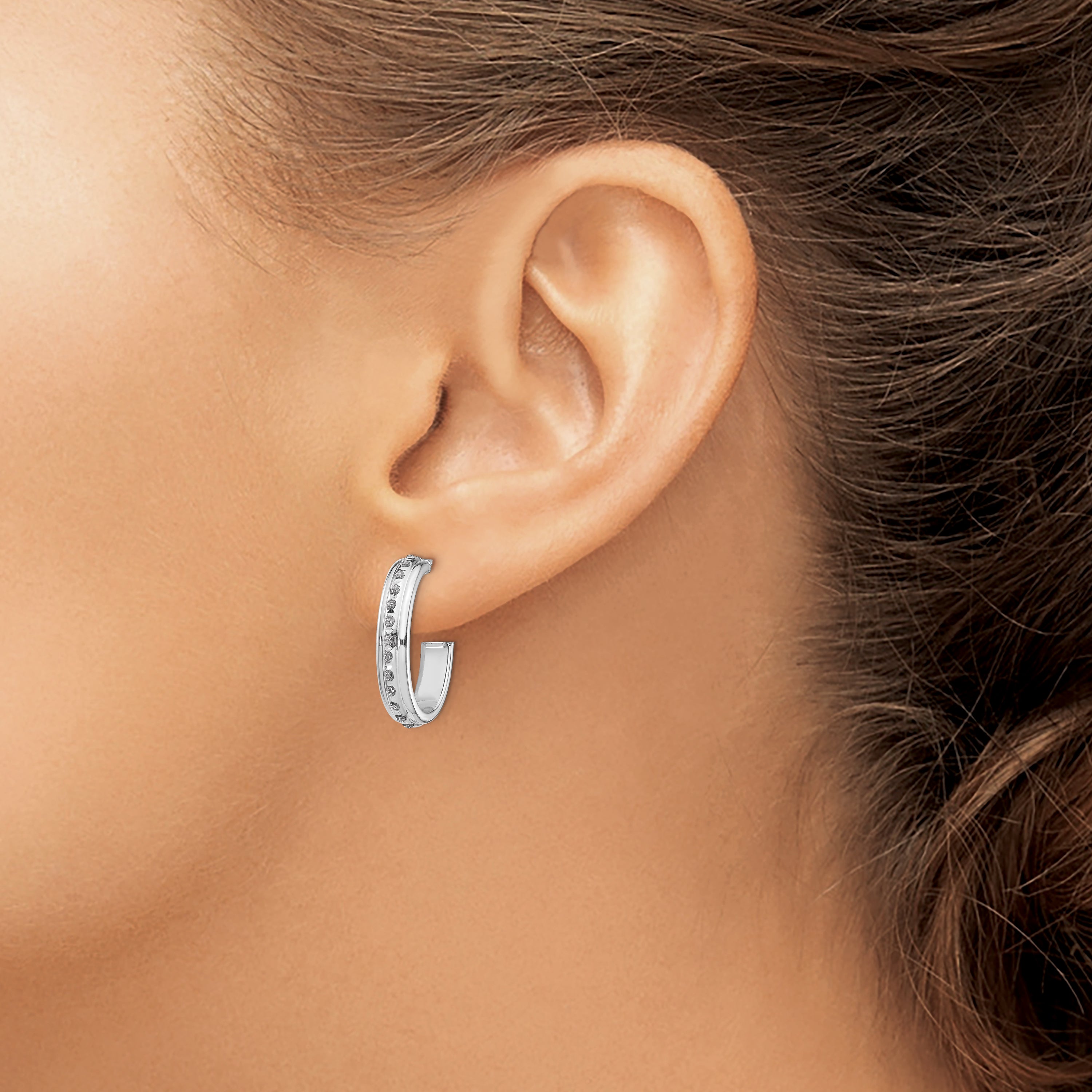 14k White Gold Diamond Fascination Post J Hoop Earrings